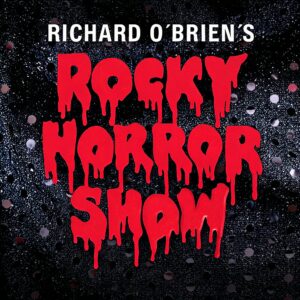 Keyvisual der ROCKY HORROR SHOW mit rotem Schriftzug auf schwarzem Glitzergrund Keyvisual der ROCKY HORROR SHOW mit rotem Schriftzug auf schwarzem Glitzergrund